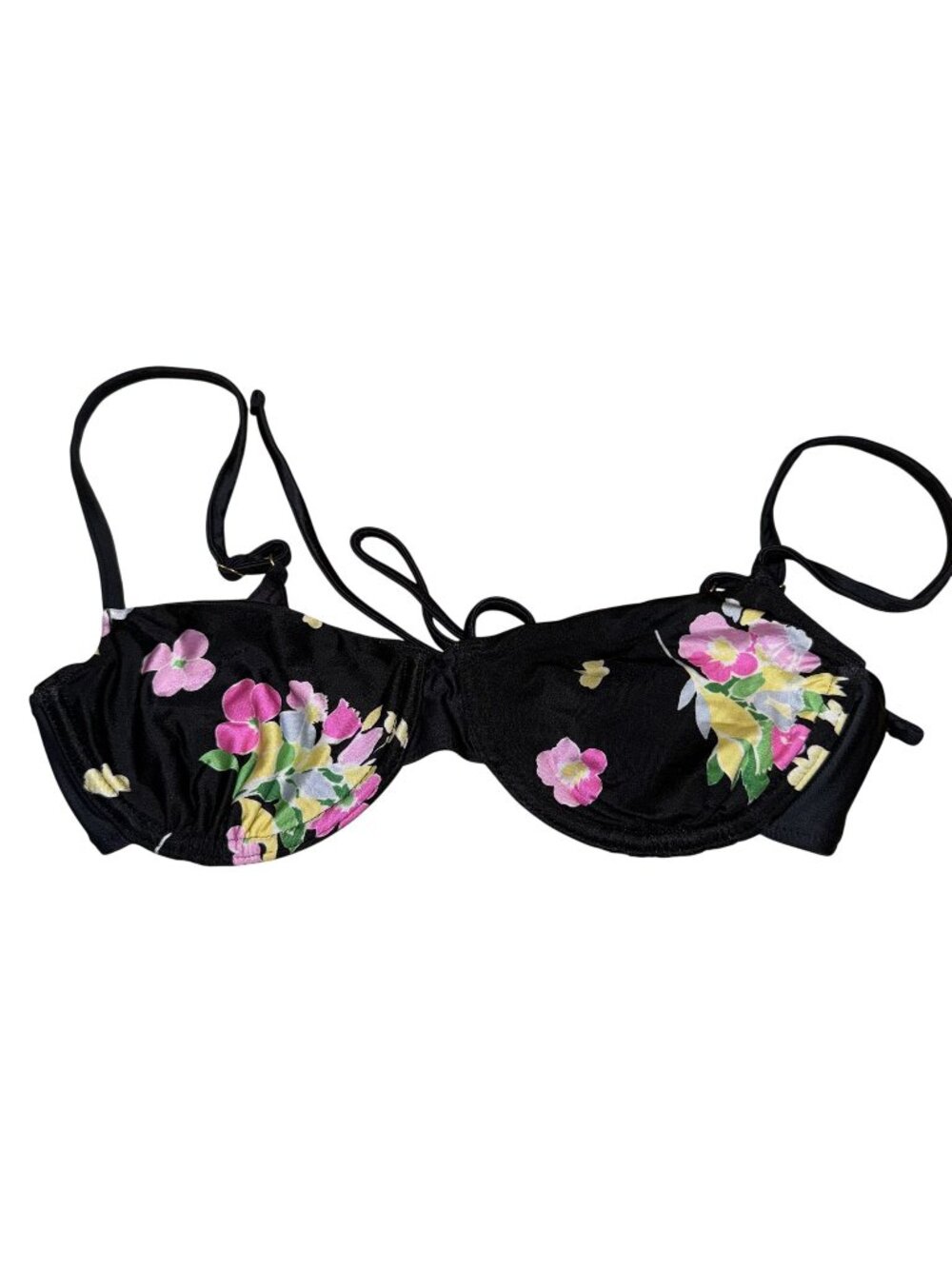 NWOT Frankies Bikinis Morning Satin Midnight Blossom Bikini Top Women's Small S